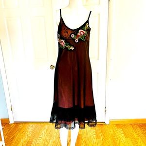 VAKKO Black Pink Lined Mesh Grunge Floral Fairy Midi Slip Dress